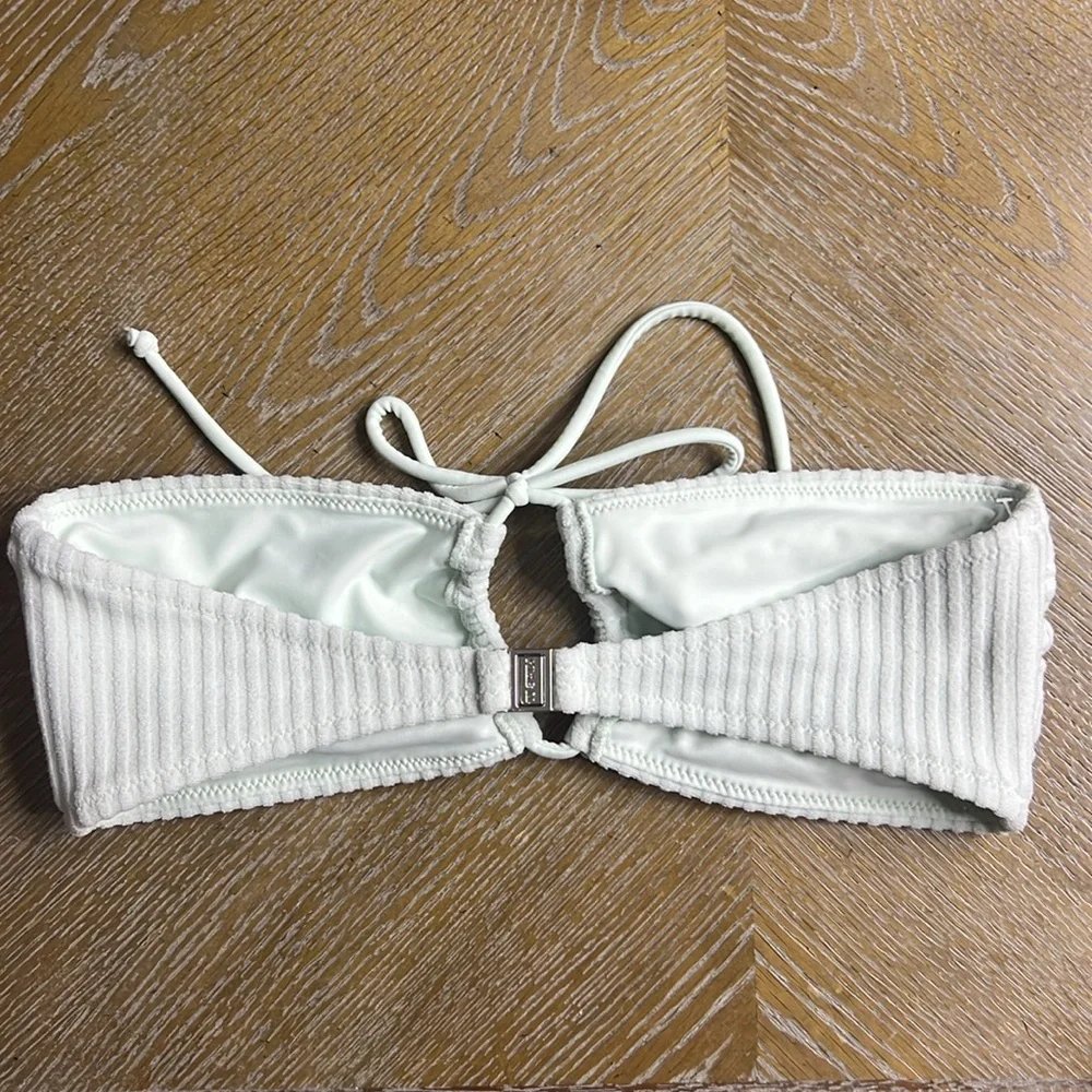 TJ SWIM Mint Terry Ribbed Bandeau Swim Bikini Top XS